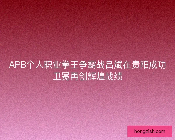 APB个人职业拳王争霸战吕斌在贵阳成功卫冕再创辉煌战绩